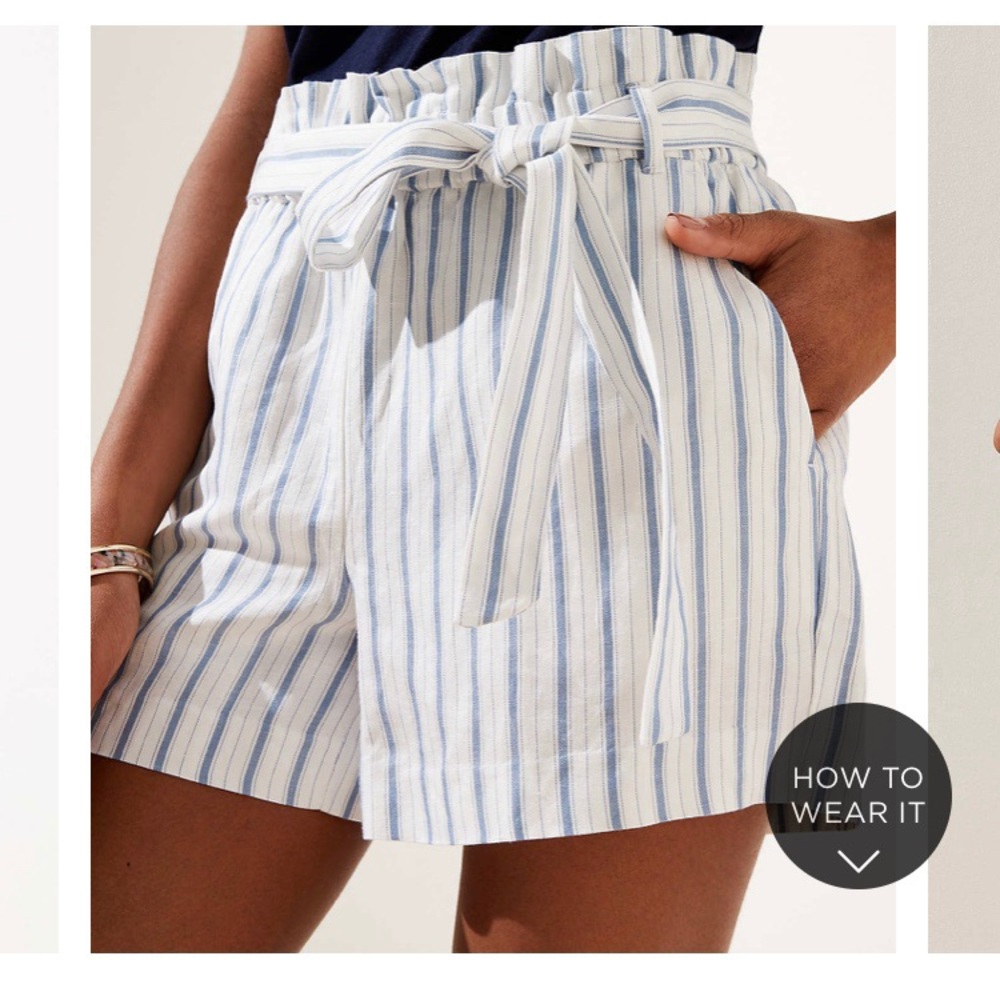 NWT striped linen blend tie waist shorts